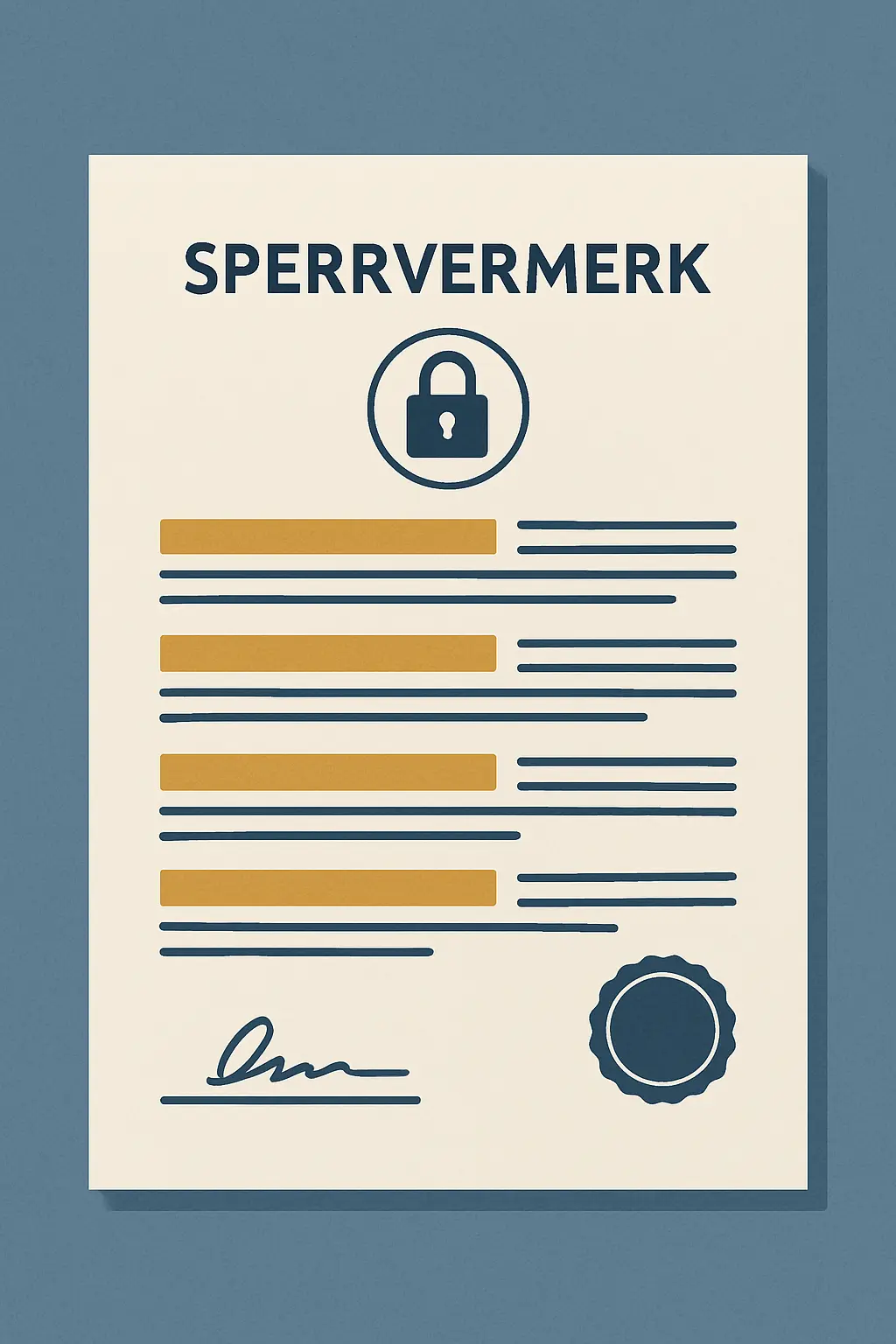 Illustration eines Sperrvermerks für die Bachelorarbeit mit den fünf Pflichtbestandteilen: Titel, Unternehmen, Weitergabeverbot, Gutachterausnahme und Sperrfrist