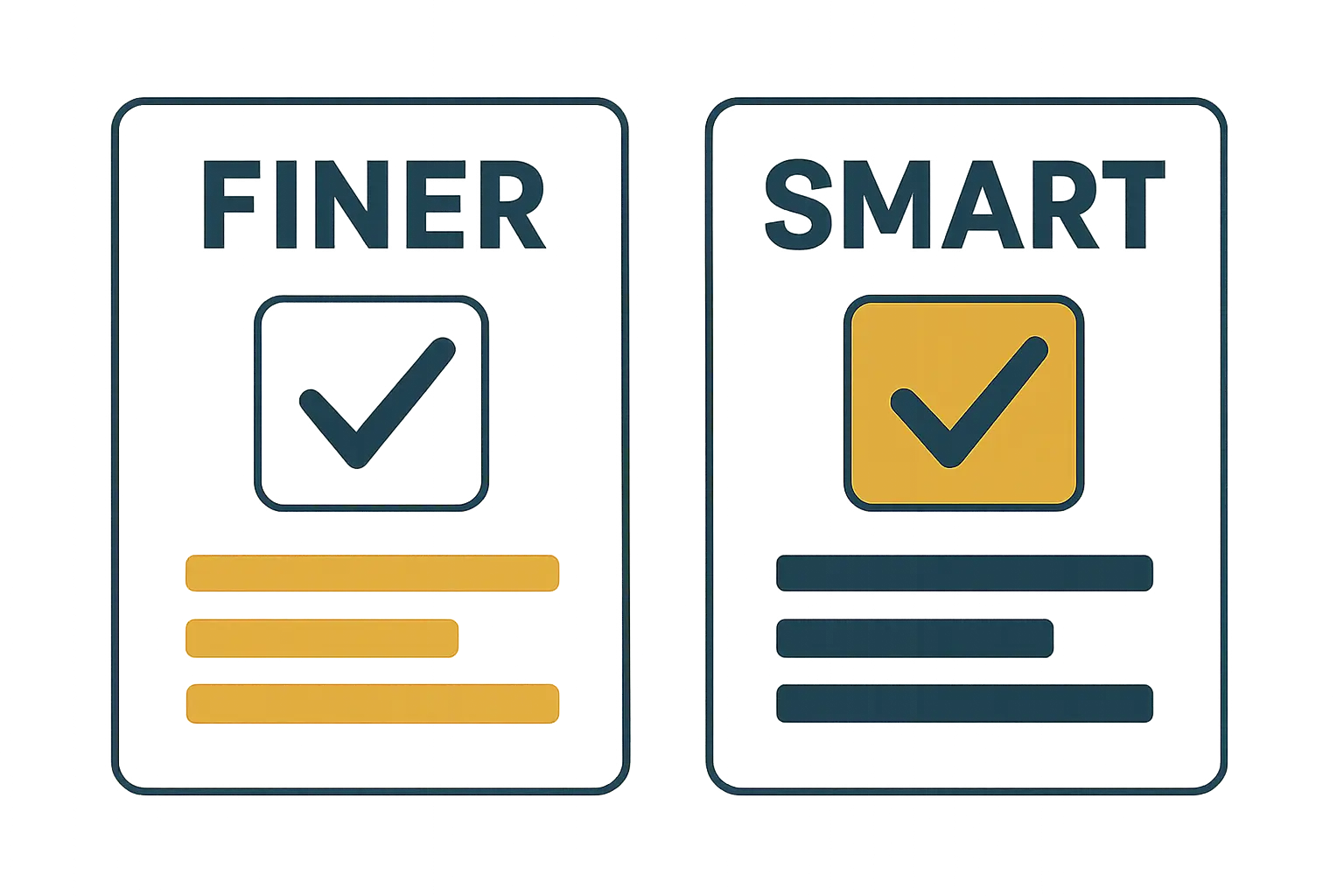 Übersicht der FINER- und SMART-Qualitätskriterien zur Bewertung einer wissenschaftlichen Forschungsfrage