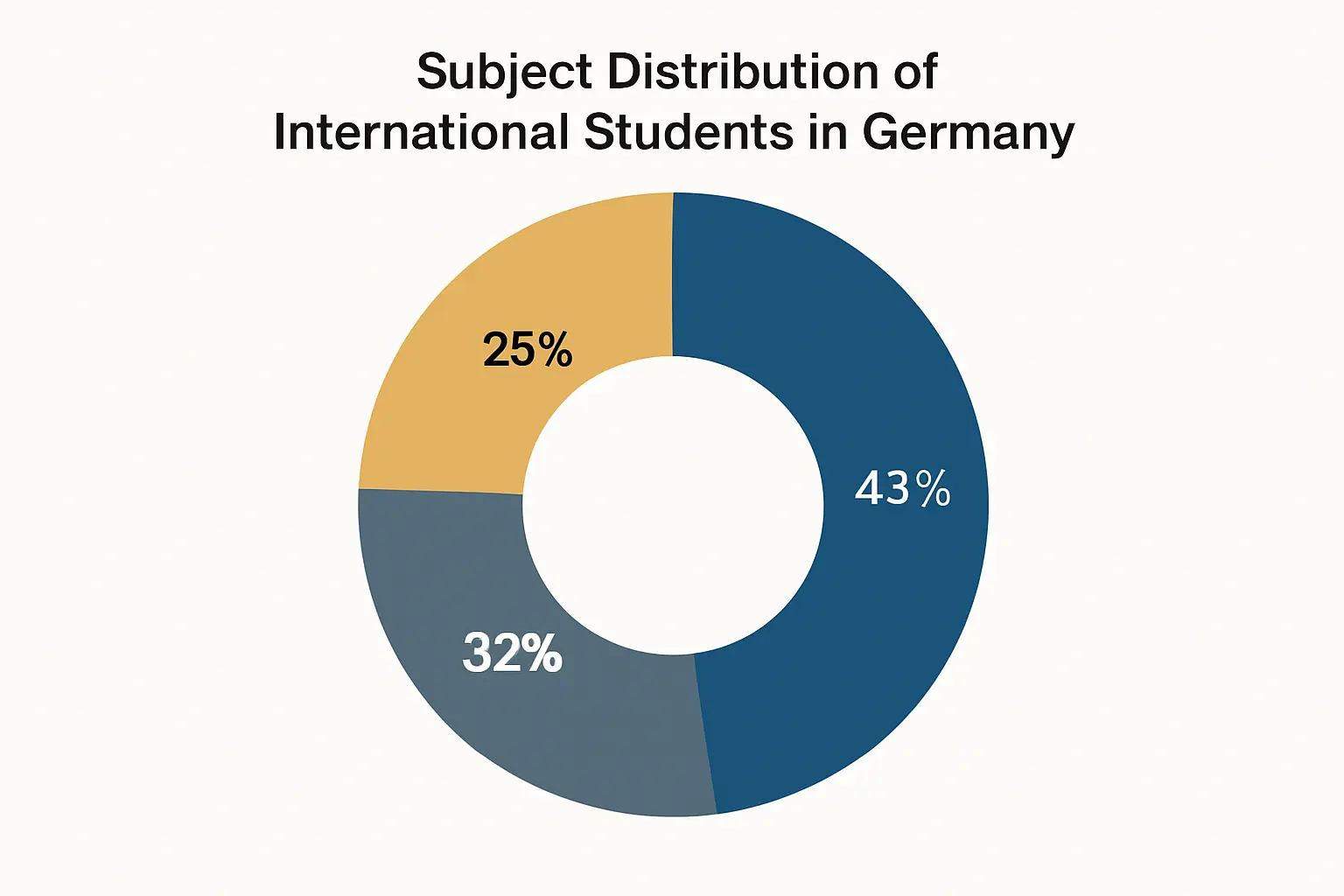 Fächerverteilung internationaler Studierender in Deutschland: Ingenieurwissenschaften 43 %, Wirtschafts- und Sozialwissenschaften 25 % – Quelle: DAAD/DZHW, Wissenschaft weltoffen 2025