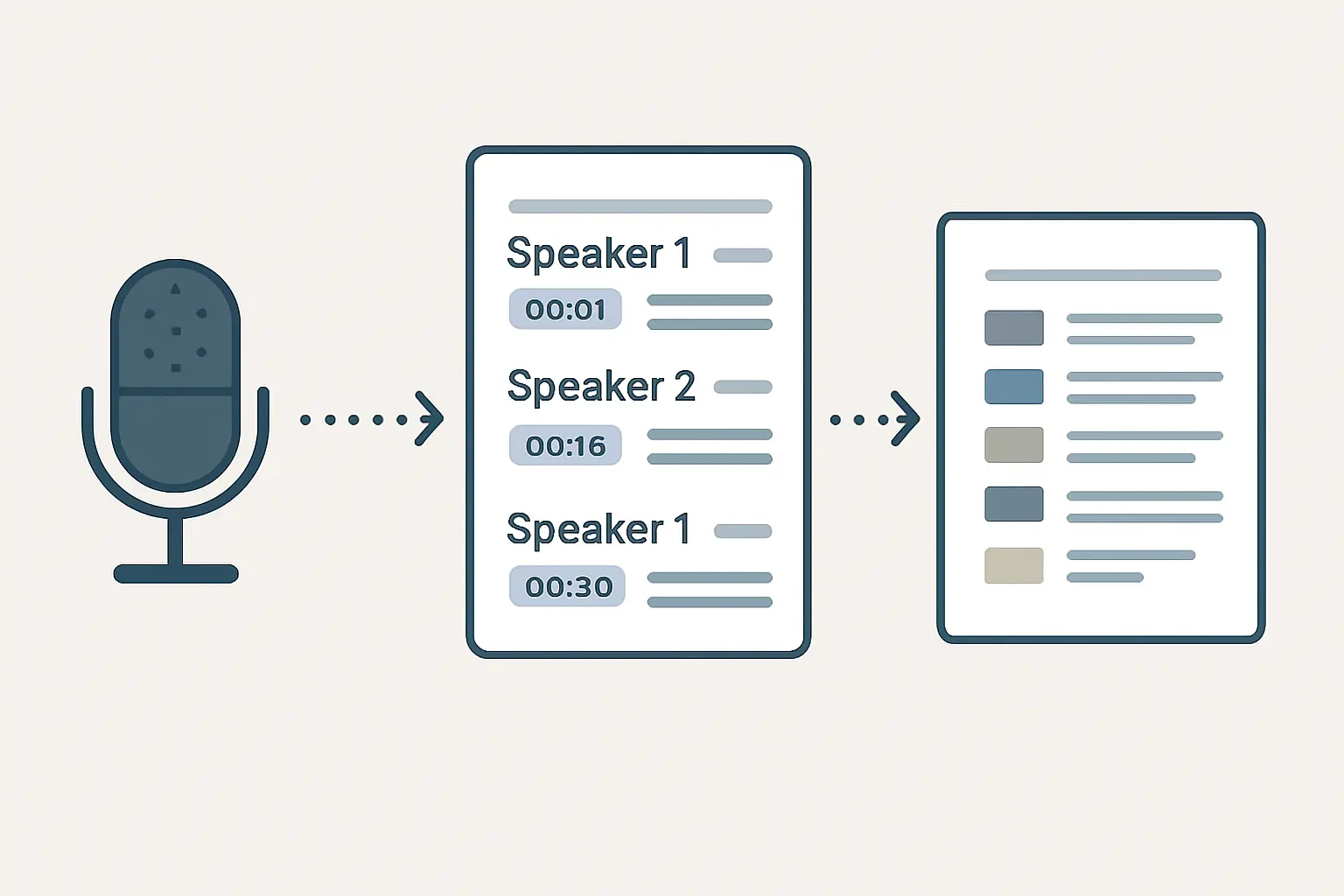 Schematischer Ablauf der Interview-Transkription: von der Audioaufnahme über das Transkript bis zur qualitativen Auswertung