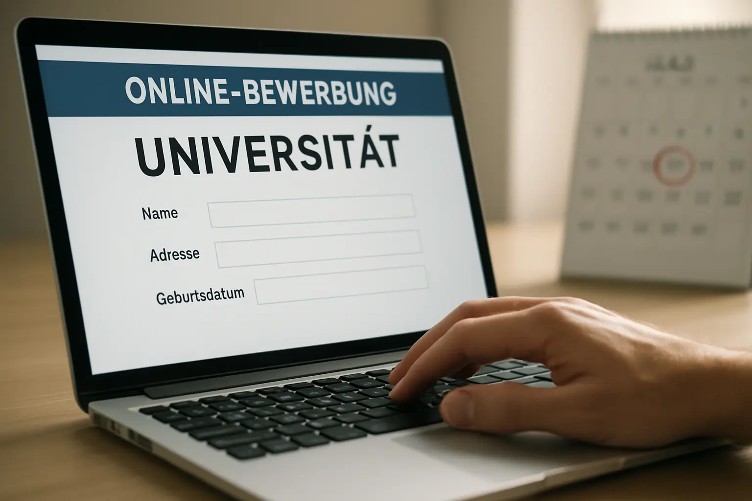 Studierender füllt das Online-Bewerbungsportal einer Universität vor der Bewerbungsfrist aus