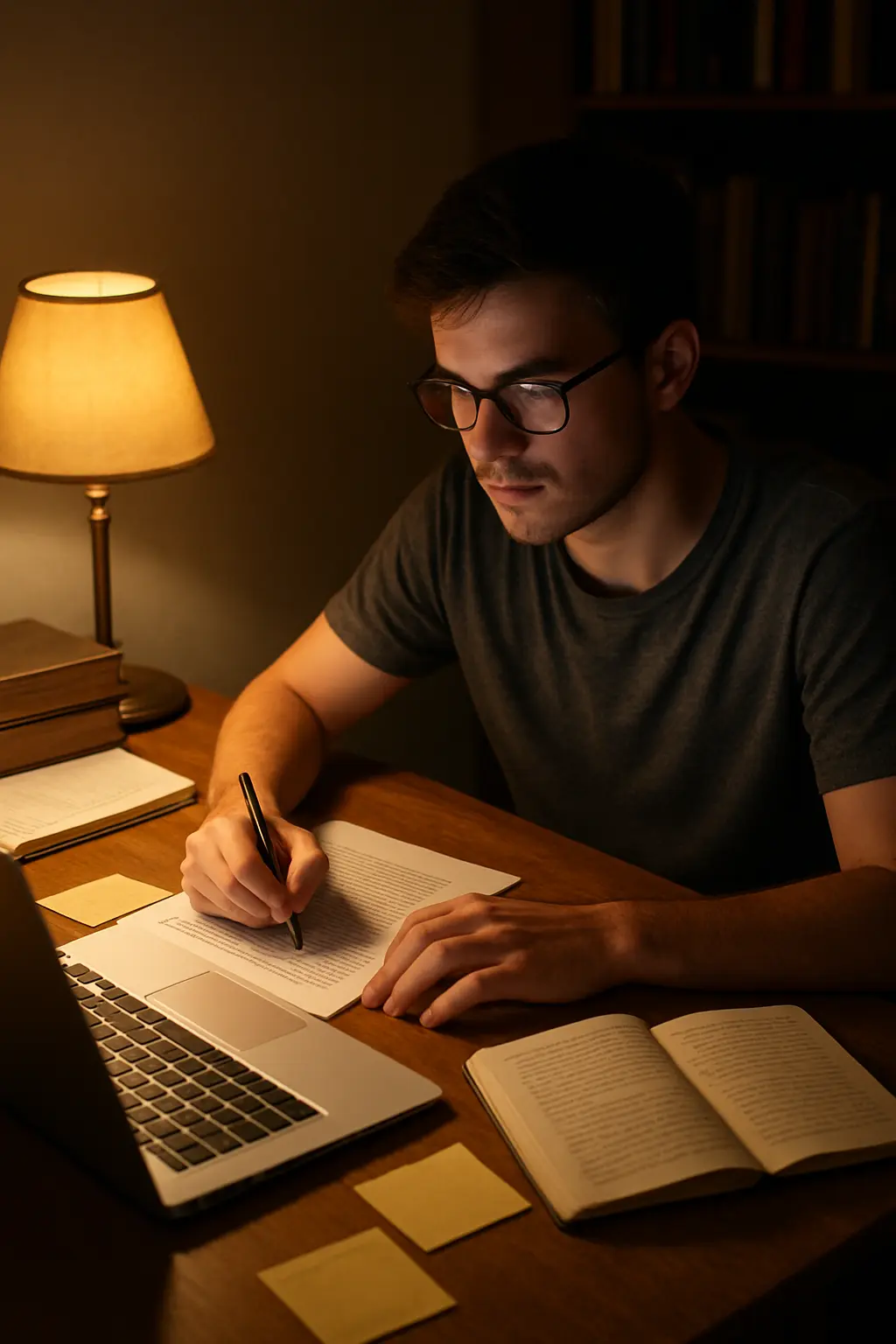 Studierender arbeitet mit KI-Unterstützung an der Masterarbeit