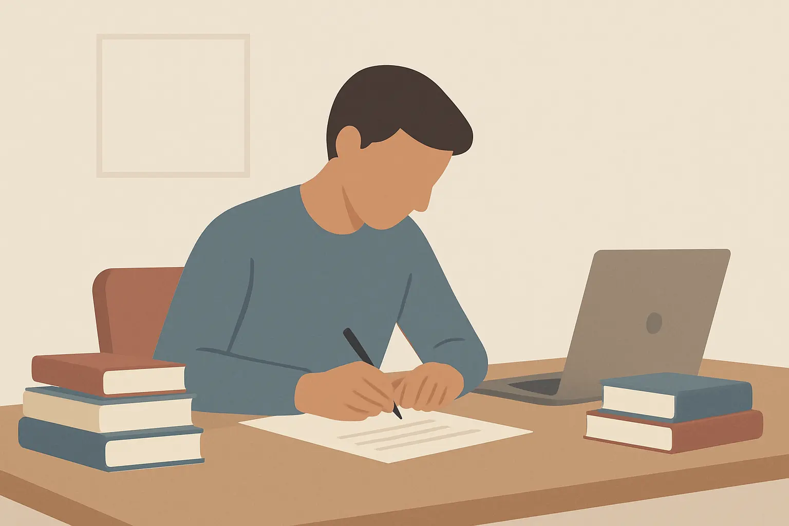 Student schreibt eine wissenschaftliche Arbeit am Schreibtisch