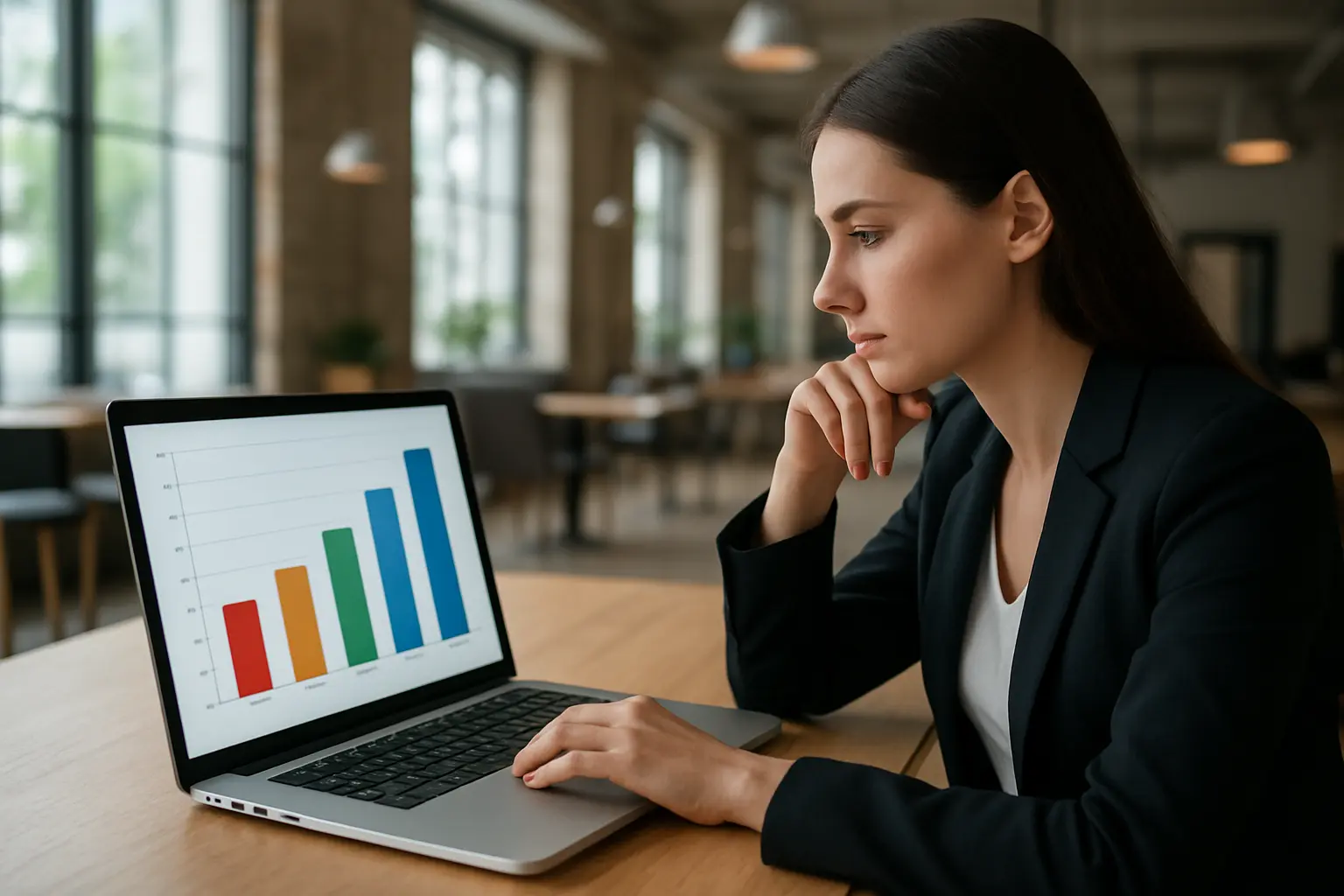 Berufseinsteiger analysiert ein Gehaltsvergleichsdiagramm nach Studienfach am Laptop