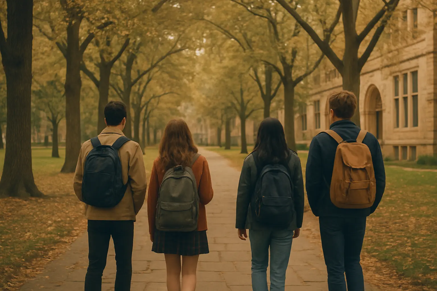 Studierende auf einem historischen Campusweg