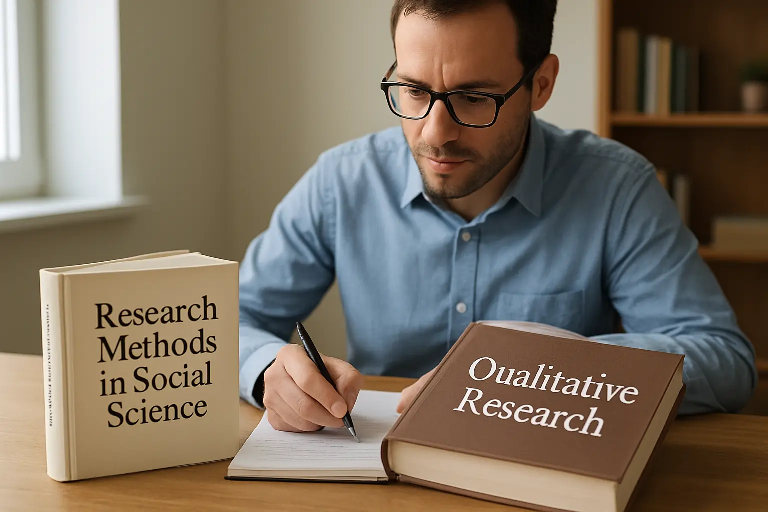 Studierende vergleicht Primär- und Sekundärliteratur beim Verfassen der Abschlussarbeit