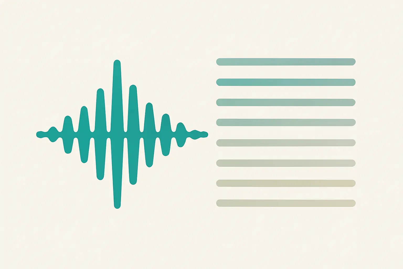Abstrakte Darstellung einer Audiowellenform, die in Textzeilen übergeht