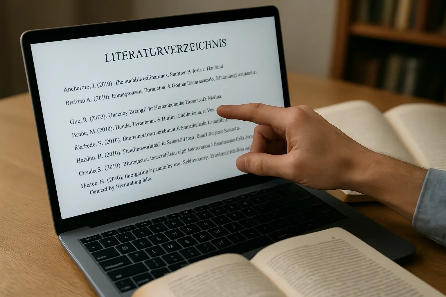 Studierende prüft KI-generierte Literaturangaben manuell gegen ein Fachbuch