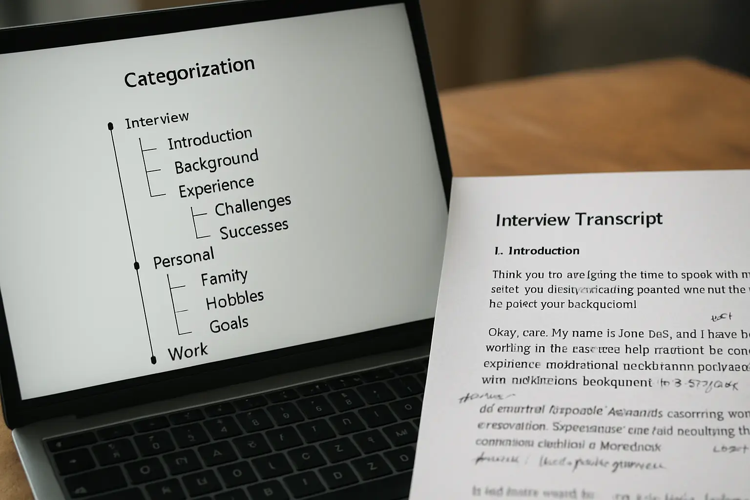 Hierarchisches Kategoriensystem für die Auswertung eines Experteninterviews am Laptop-Bildschirm
