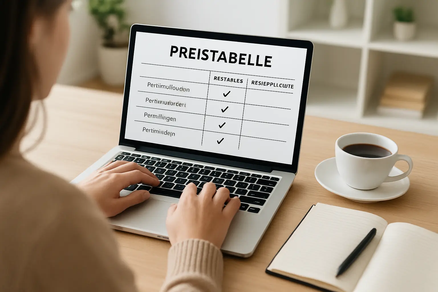 Studentin vergleicht Gratis-Plan und kostenpflichtigen Plan auf dem Laptop-Bildschirm