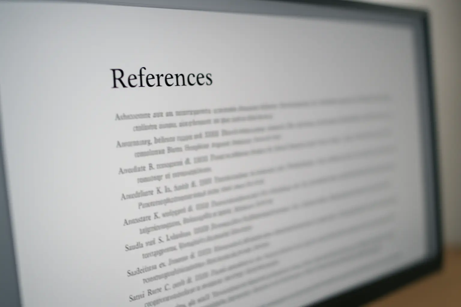 Nahaufnahme einer formatierten Literaturliste auf einem Bildschirm