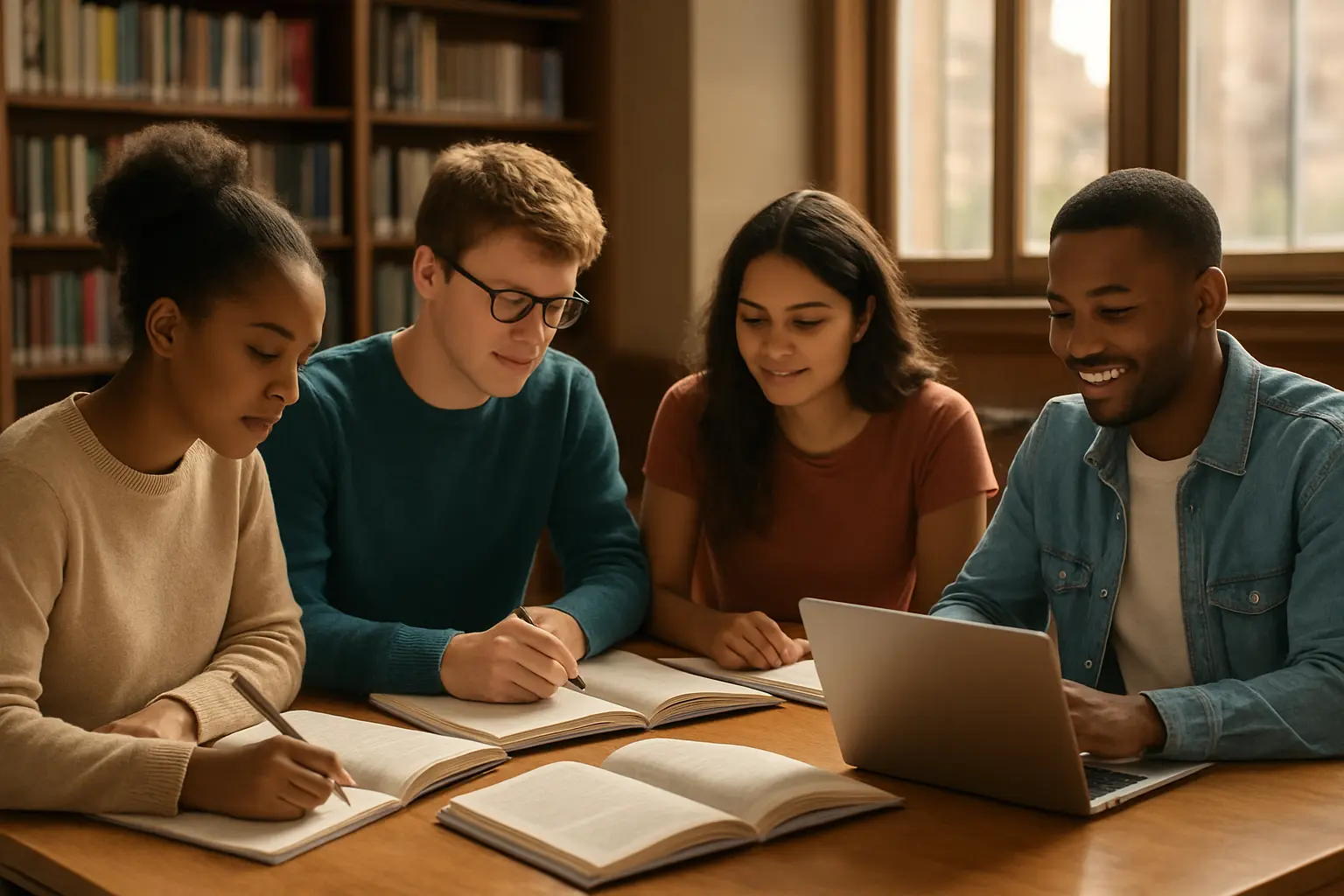 Erstsemester-Studierende lernen gemeinsam in der Universitätsbibliothek