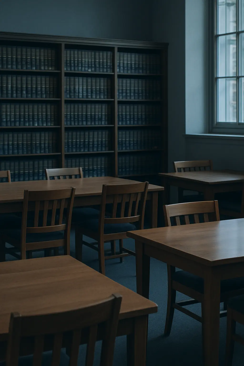 Lernbereich einer juristischen Fakultät mit Bücherregalen