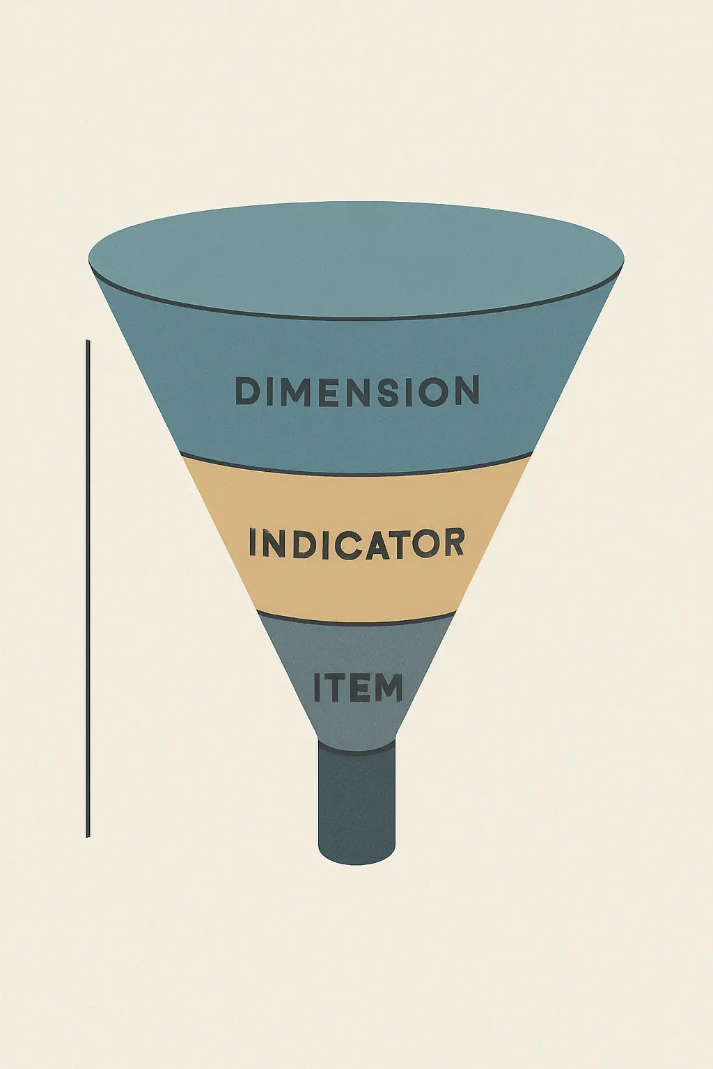 Pyramidendiagramm der Ebenen Dimension Indikator und Item in der Operationalisierung