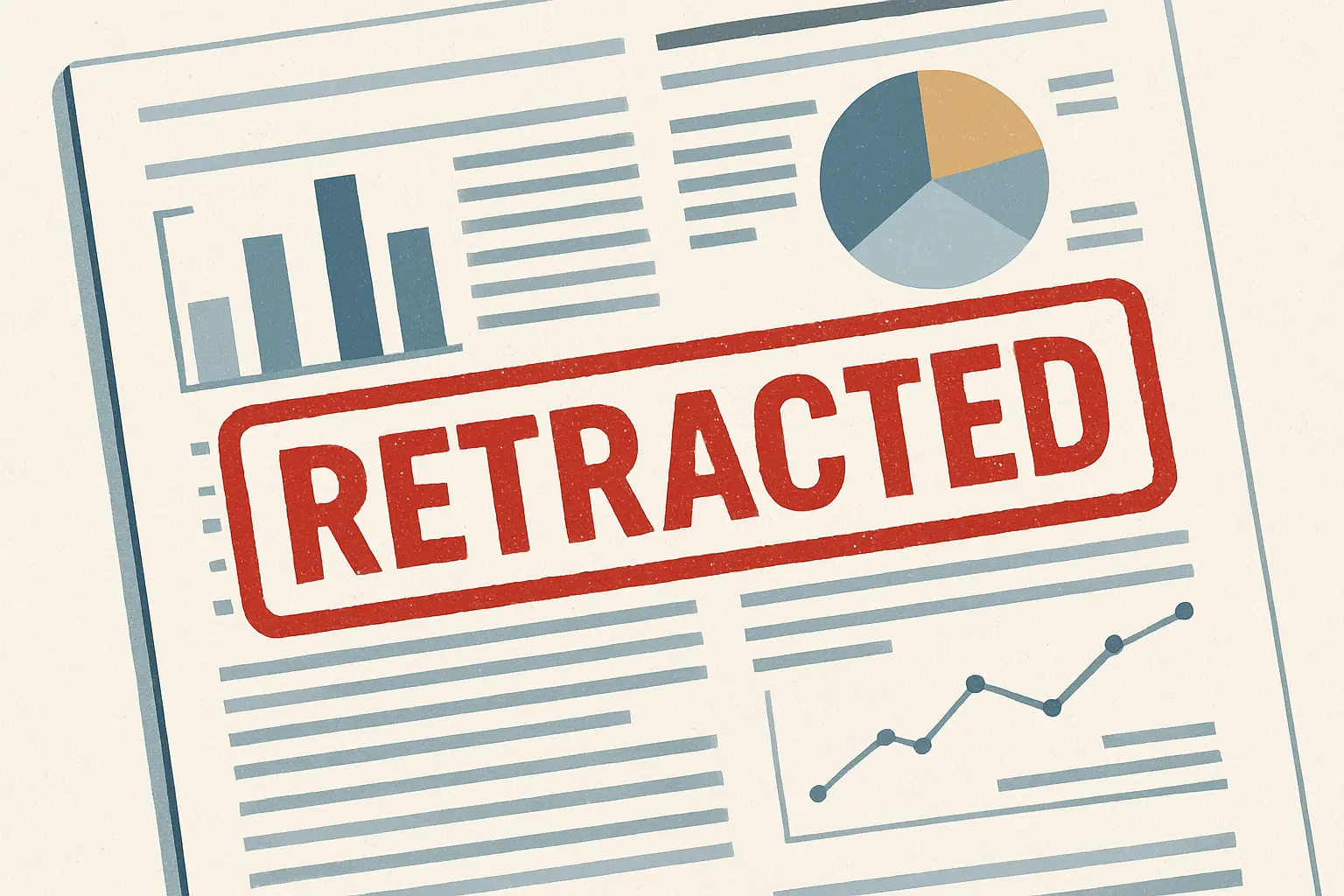 Nahaufnahme eines roten RETRACTED-Stempels auf einem gedruckten Forschungsartikel