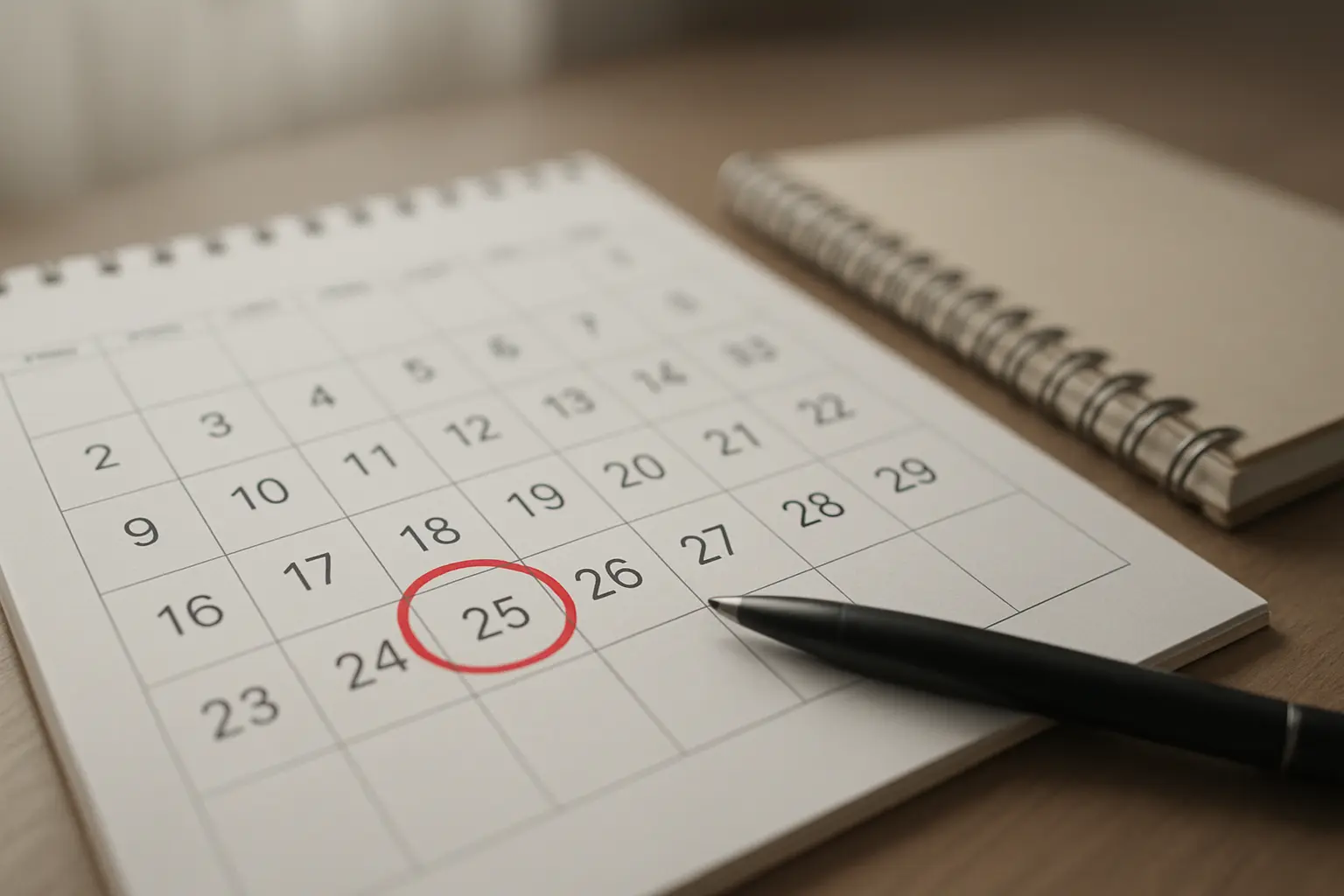 Wandkalender mit markiertem Abgabetermin neben Notizen