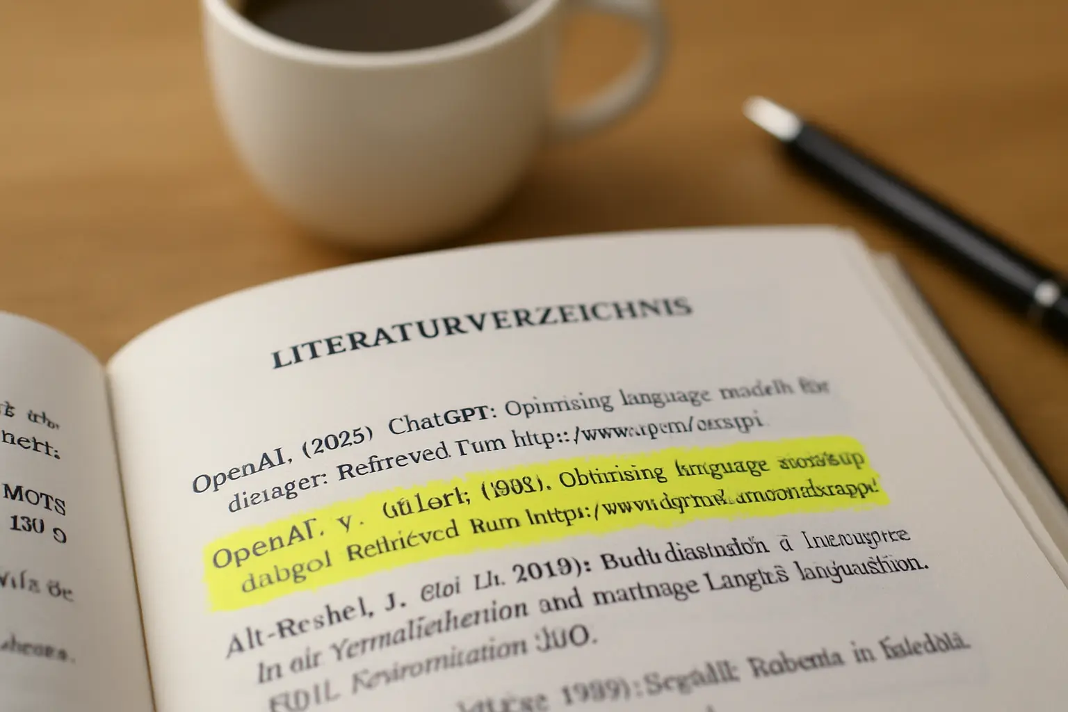 Hervorgehobener ChatGPT-Eintrag im Literaturverzeichnis einer wissenschaftlichen Arbeit