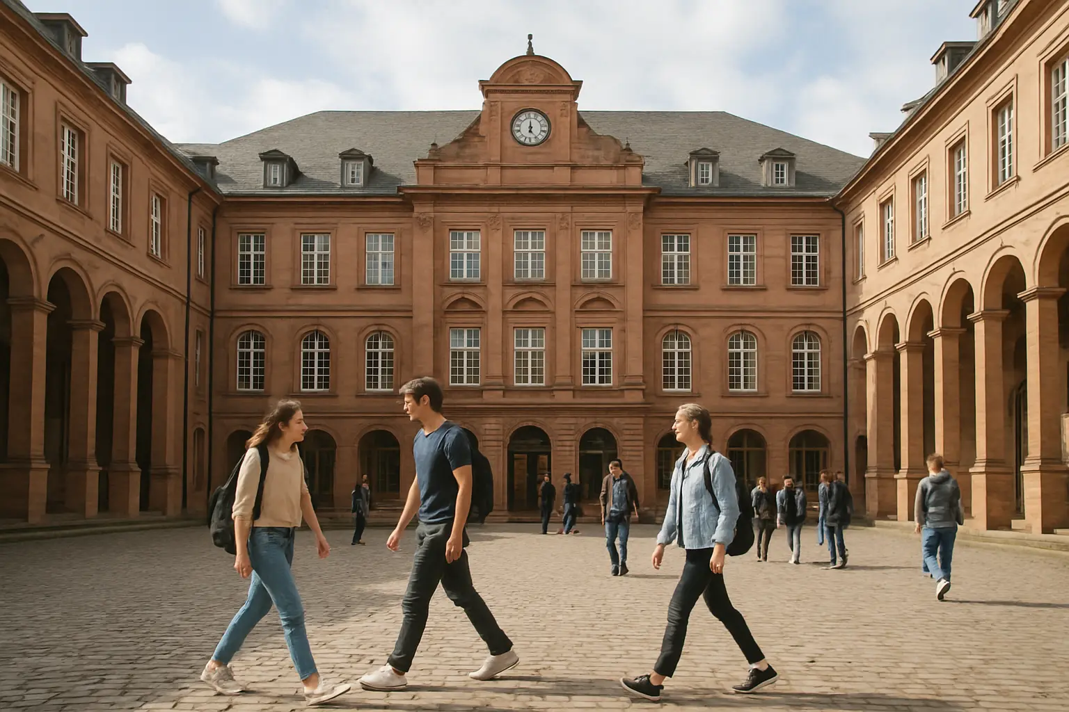 Innenhof des Hauptgebäudes der Universität Heidelberg mit Studierenden