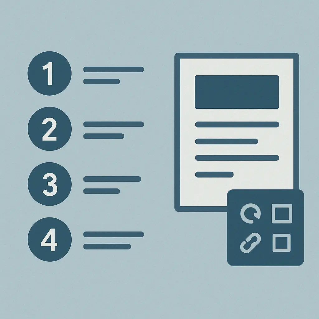 Editorielle Illustration einer nummerierten Liste mit Werkzeug-Symbol als Sinnbild für ein automatisches Tabellenverzeichnis in Word
