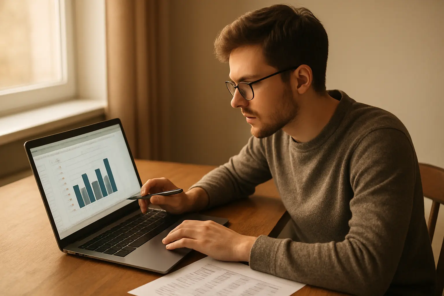 Studierender erstellt ein eigenes Diagramm auf Basis fremder Datenquellen am Laptop