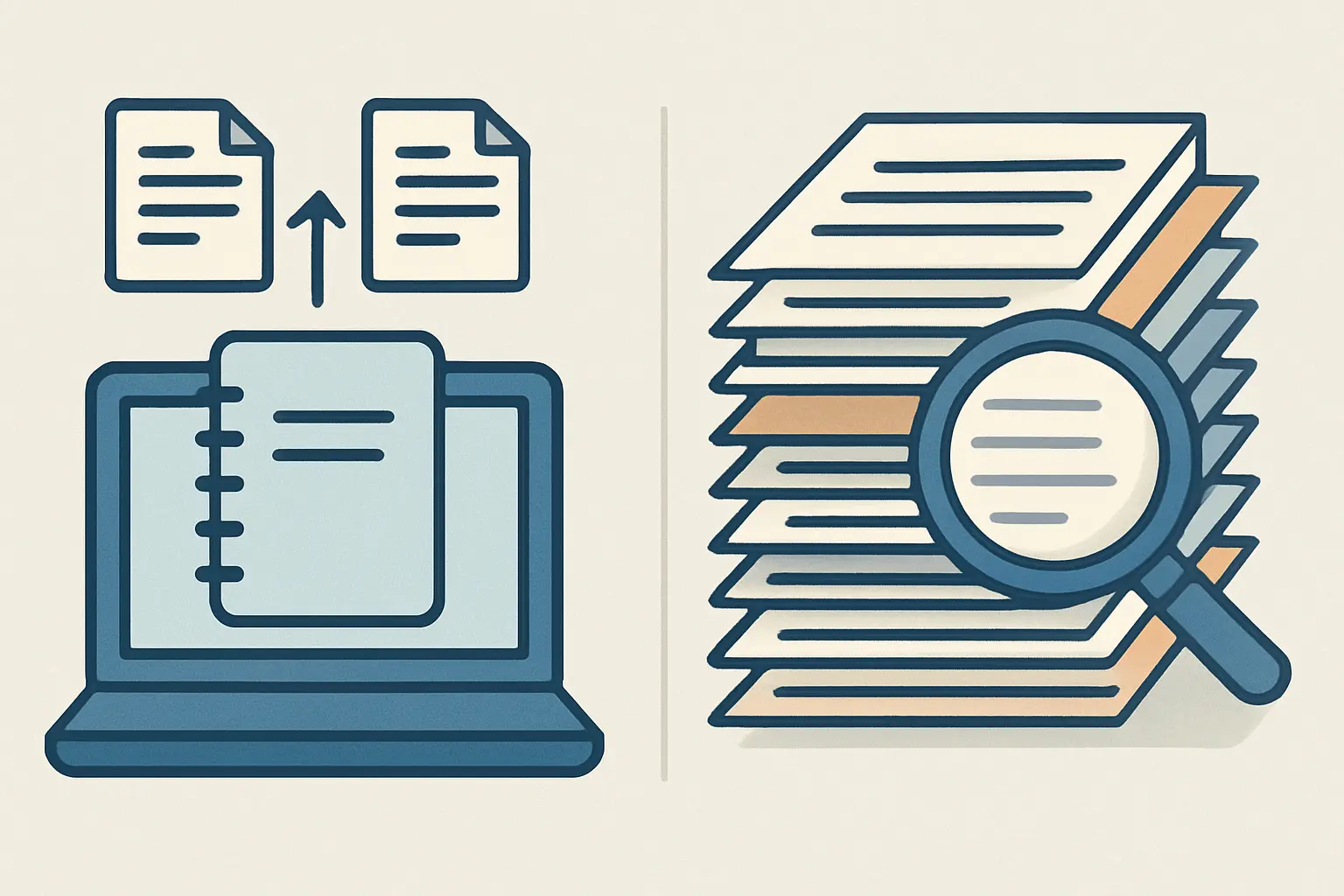 Gegenüberstellung zweier KI-Recherche-Workflows: Dokumente hochladen versus wissenschaftliche Literatur durchsuchen
