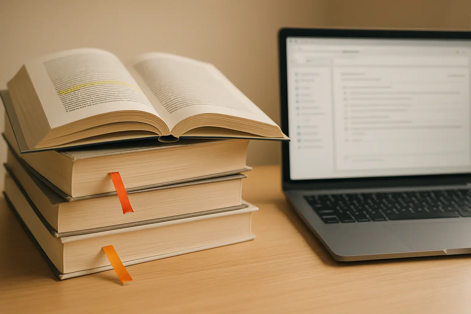Nahaufnahme von Fachliteratur und Notizen als Sinnbild für die Literaturarbeit bei einer Seminararbeit