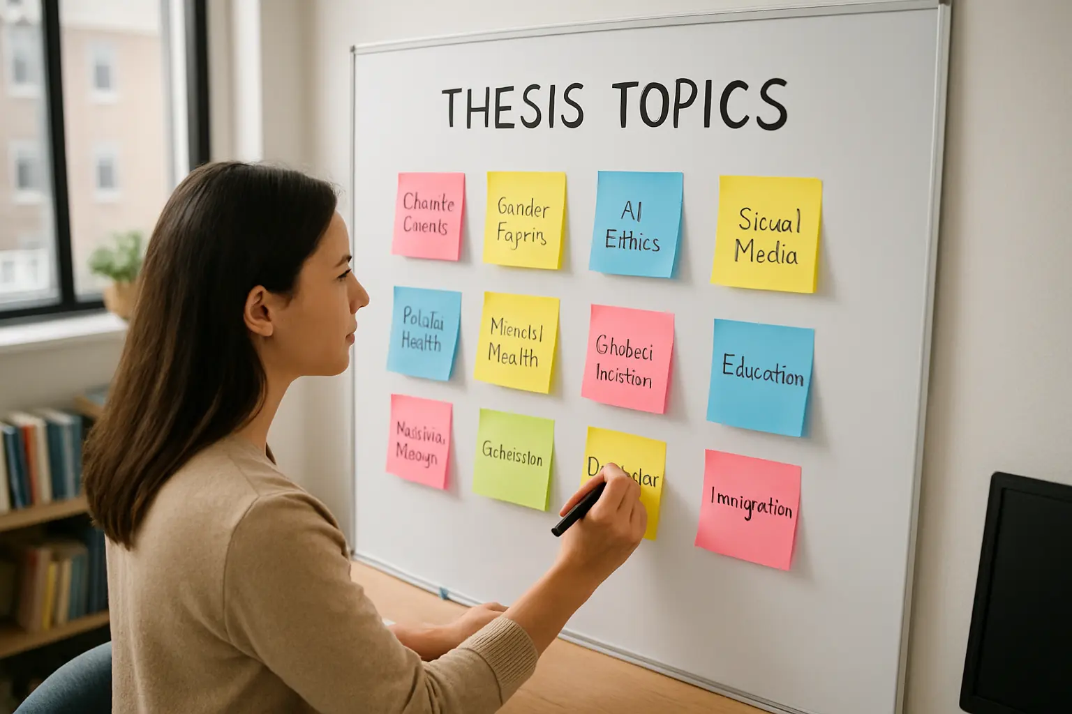 Studierender sammelt und sortiert mögliche Themen für die Bachelorarbeit