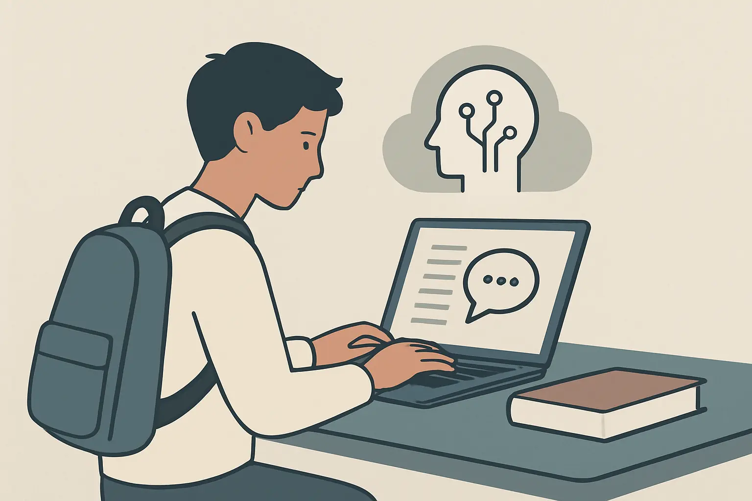Student nutzt ein KI-Tool zum Schreiben der Bachelorarbeit am Laptop