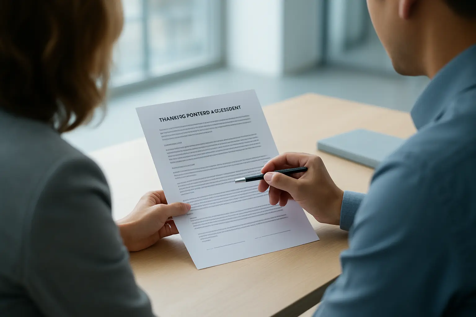 Due persone esaminano in ufficio un accordo di finanziamento della formazione continua