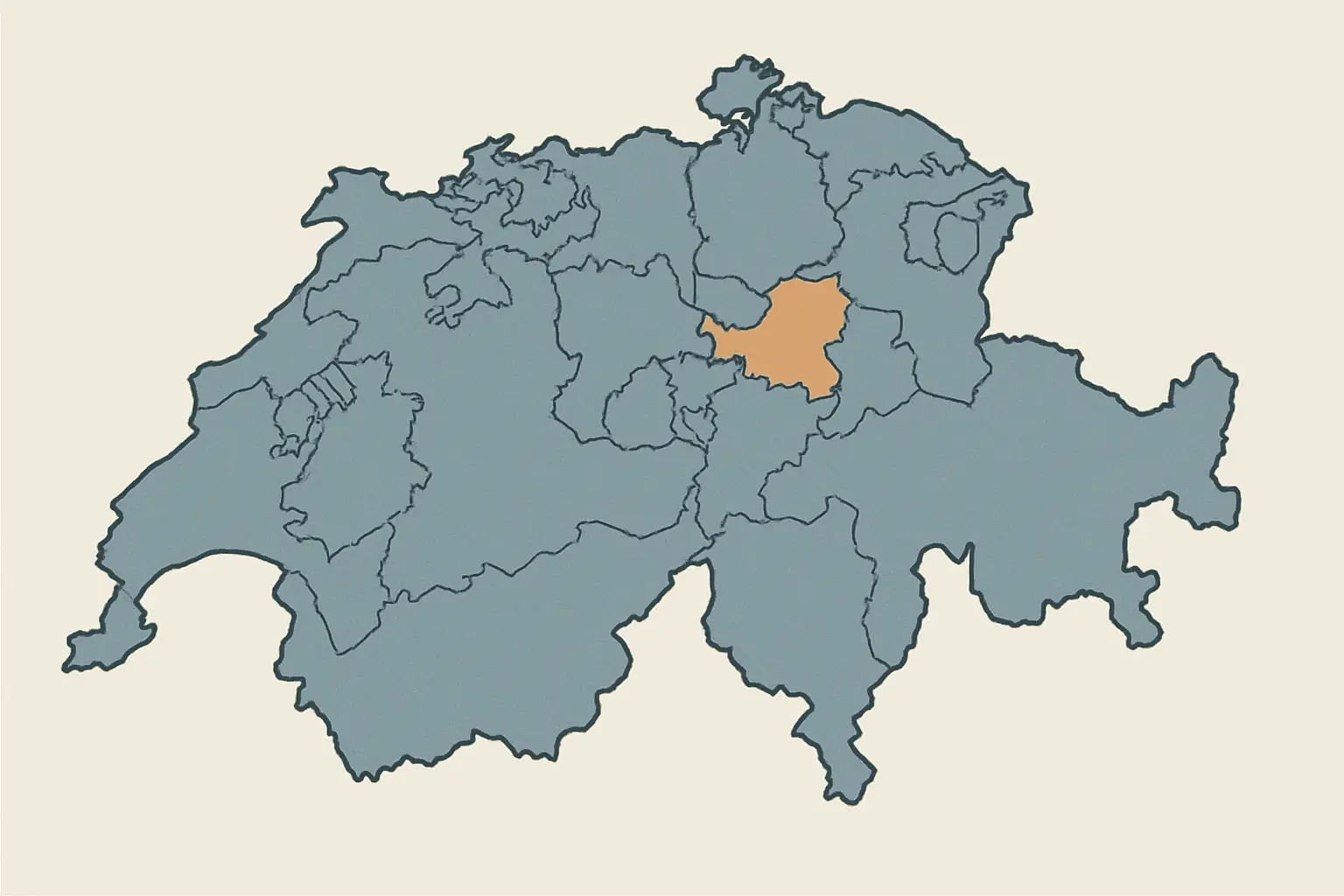 Karte mit vielen kleinen Verwaltungsregionen, von denen eine hervorgehoben ist, als Sinnbild fuer die kantonale Zustaendigkeit bei Ausbildungsbeitraegen