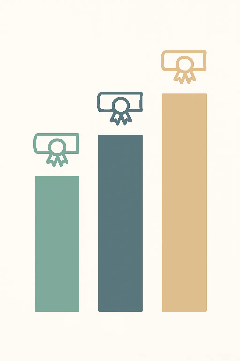 Illustrazione di tre colonne di altezza crescente che rappresentano i tre titoli della formazione professionale superiore